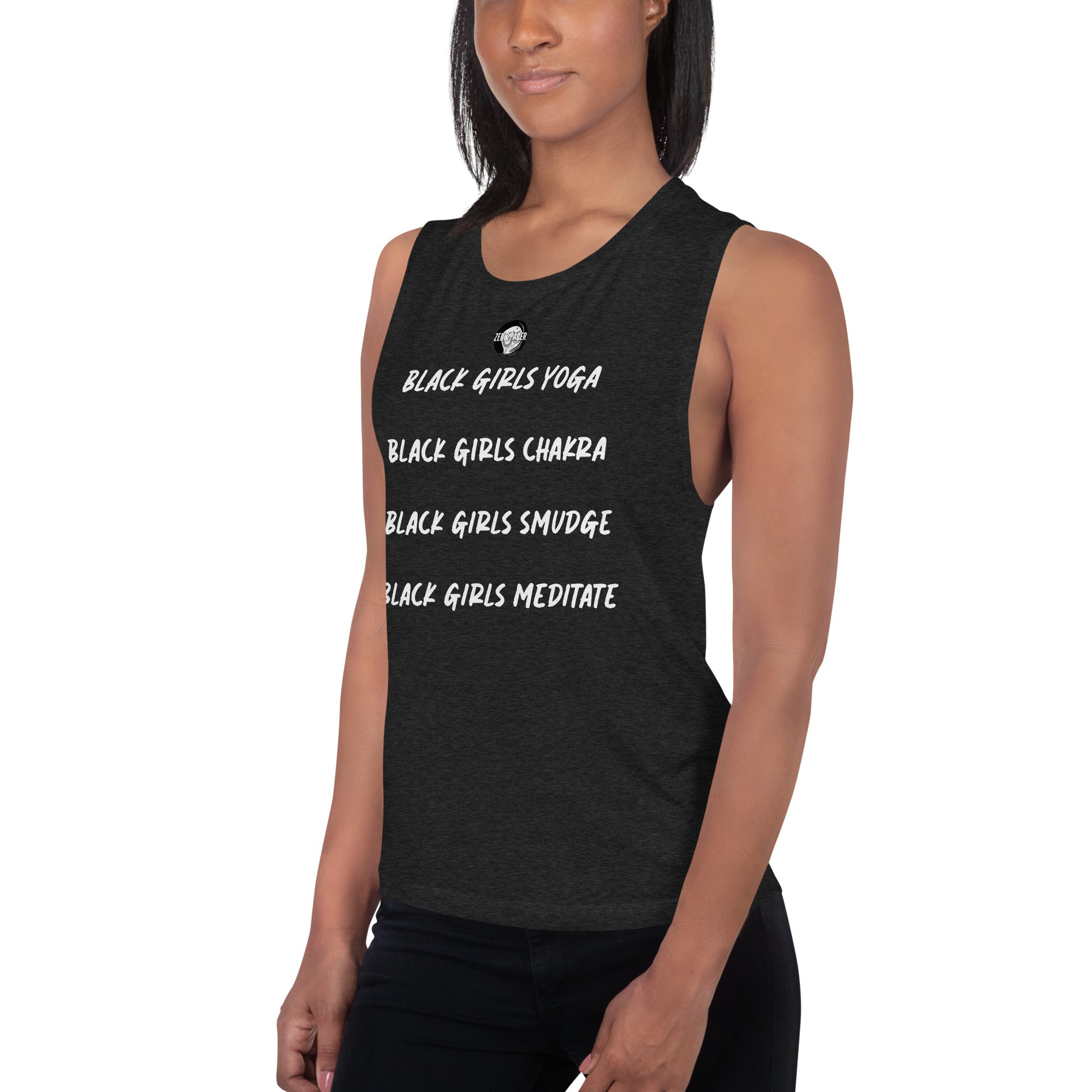 Zen & Paper Girl Black Girls Yoga Ladies’ Muscle Tank - Black