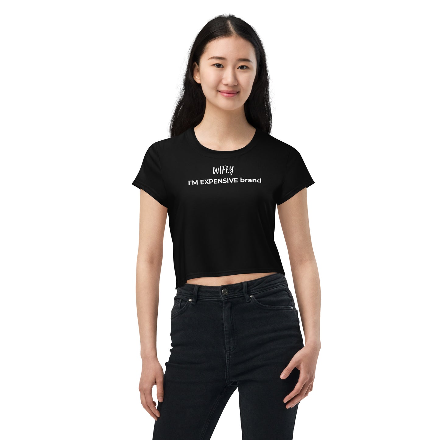 I'm Expensive Wifey Crop Tee - Black