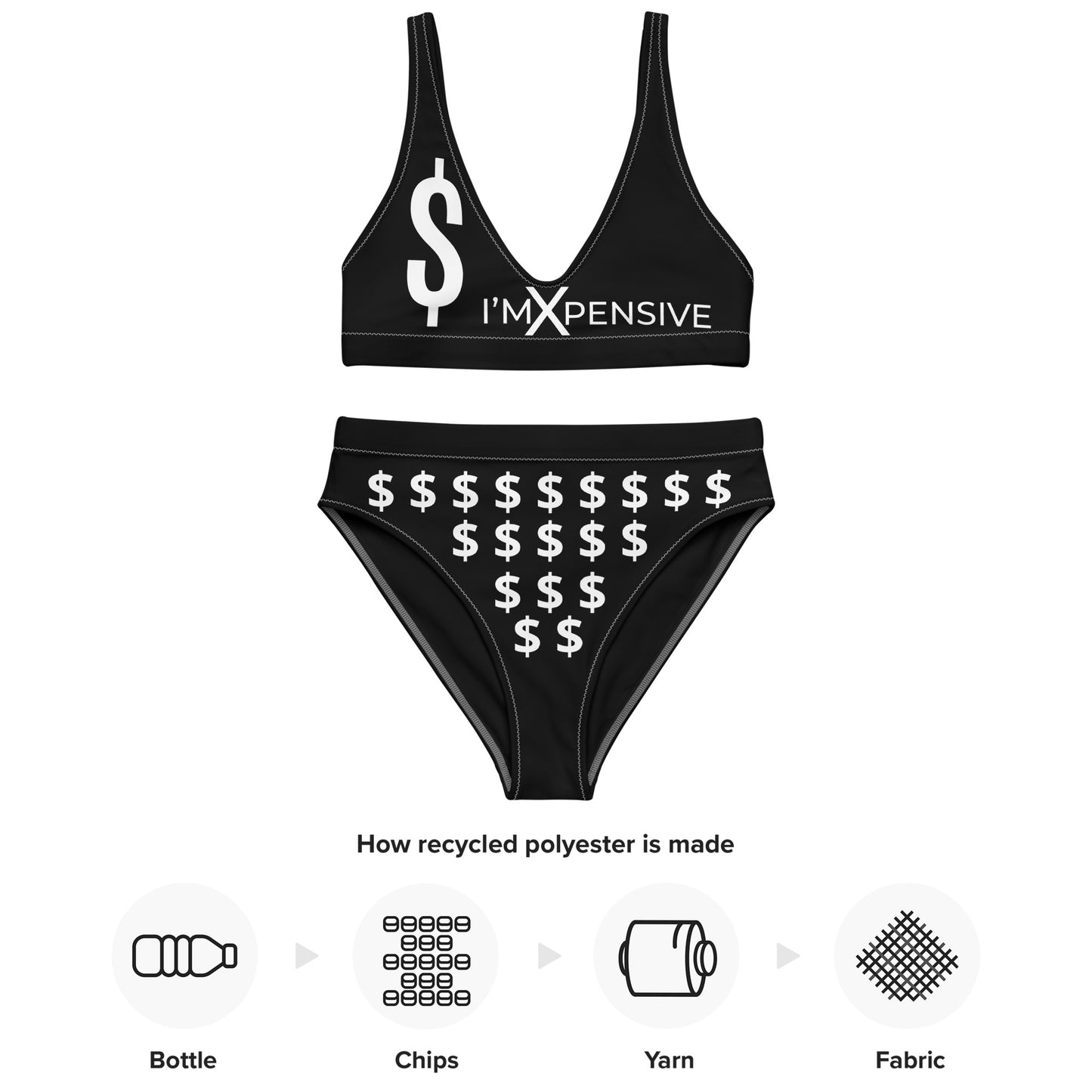 I'm Expensive Dollars Recycled High-Waisted Bikini - Black