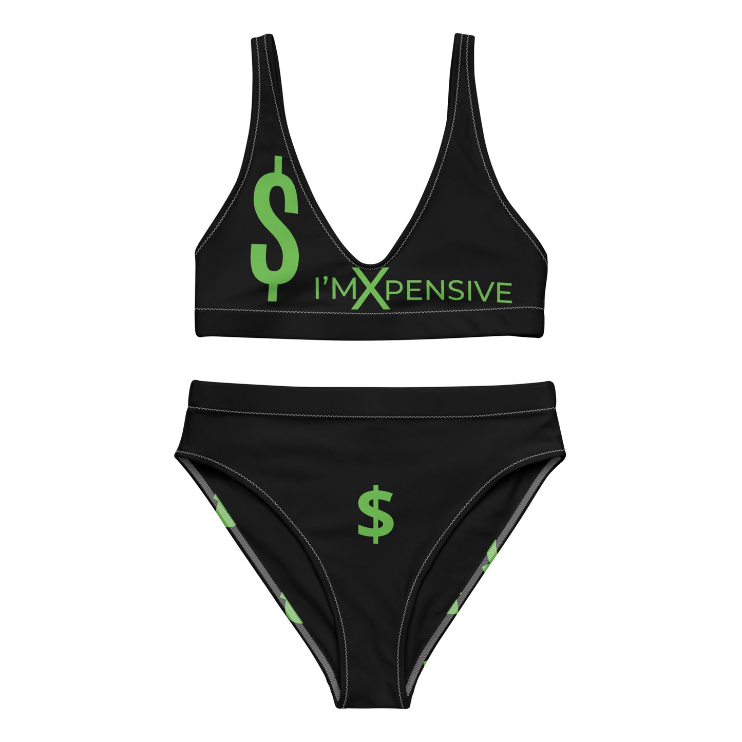 I’m Expensive Money Recycled High-Waisted Bikini - Black