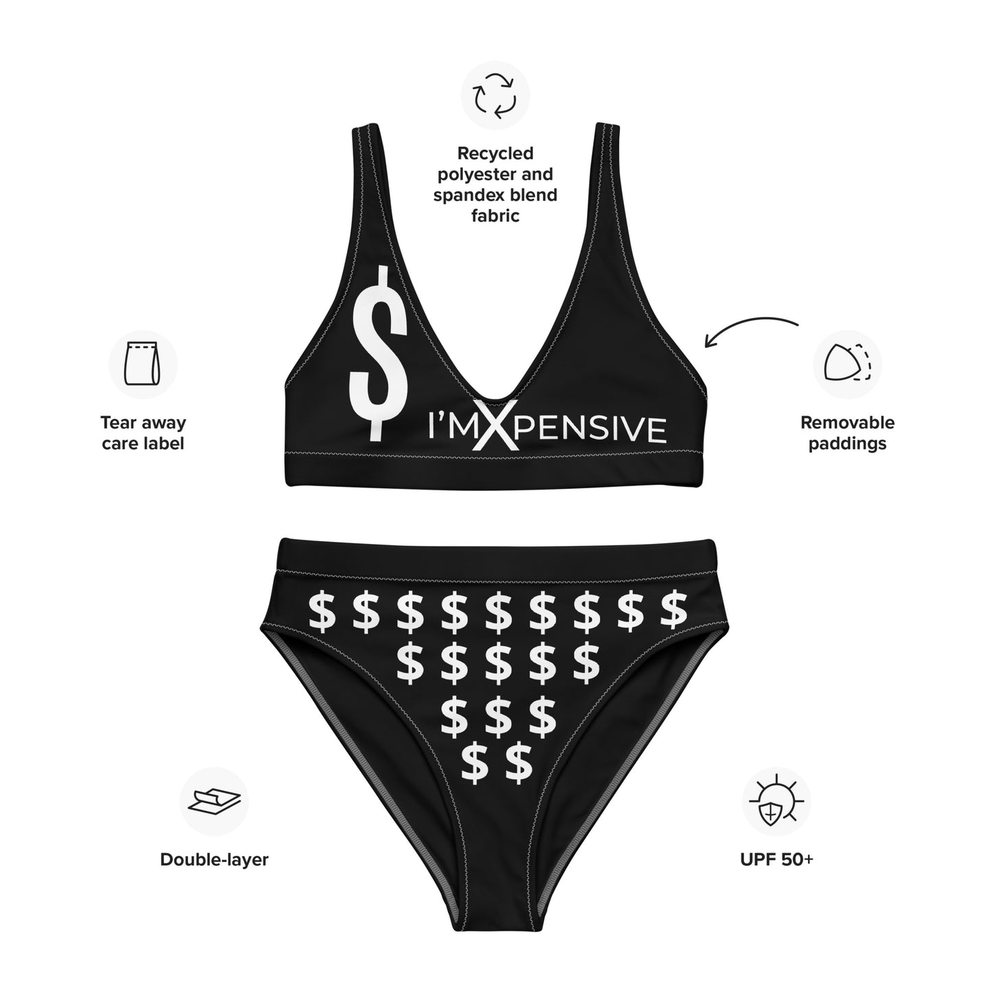 I'm Expensive Dollars Recycled High-Waisted Bikini - Black