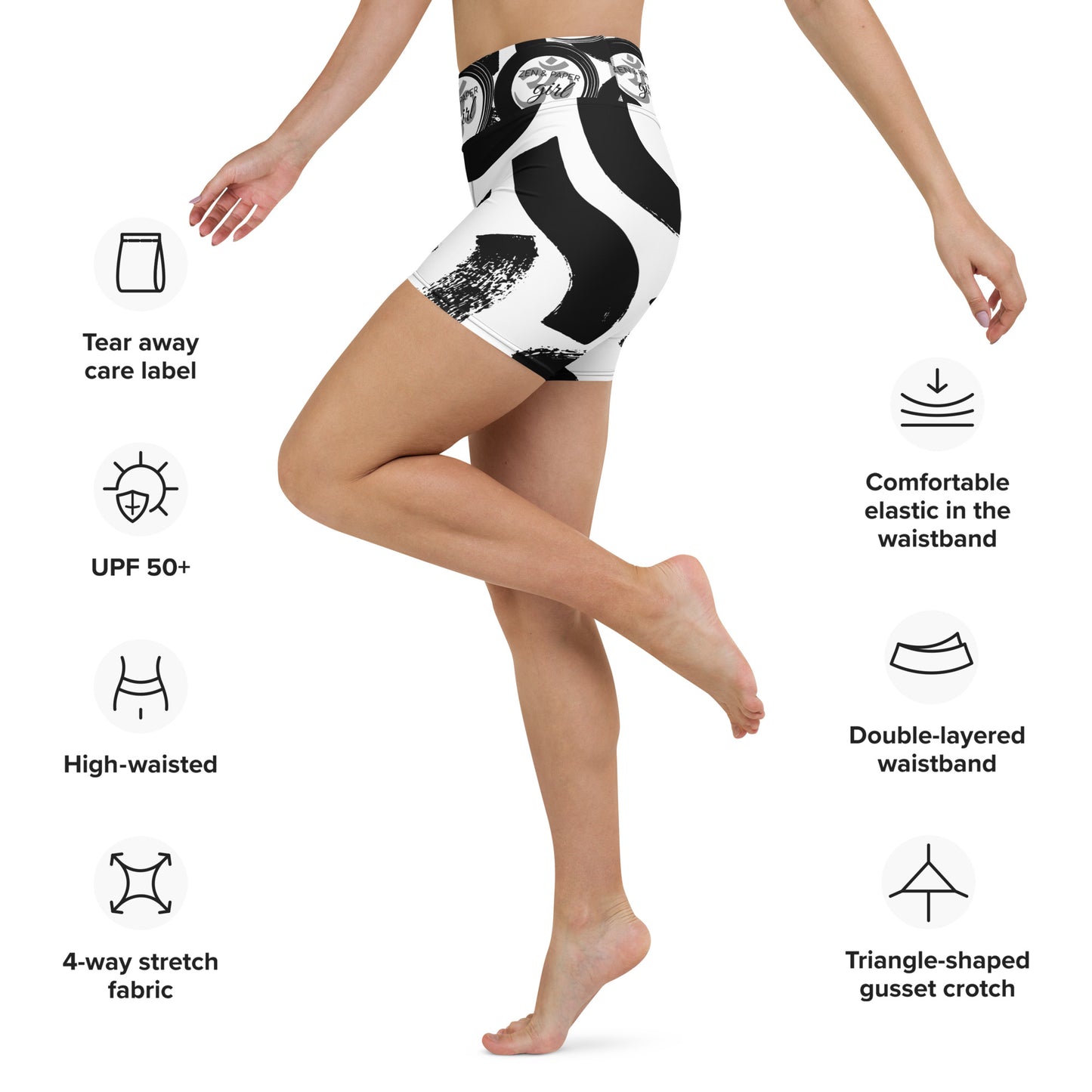 Zen & Paper Girl Black/White Yoga Shorts