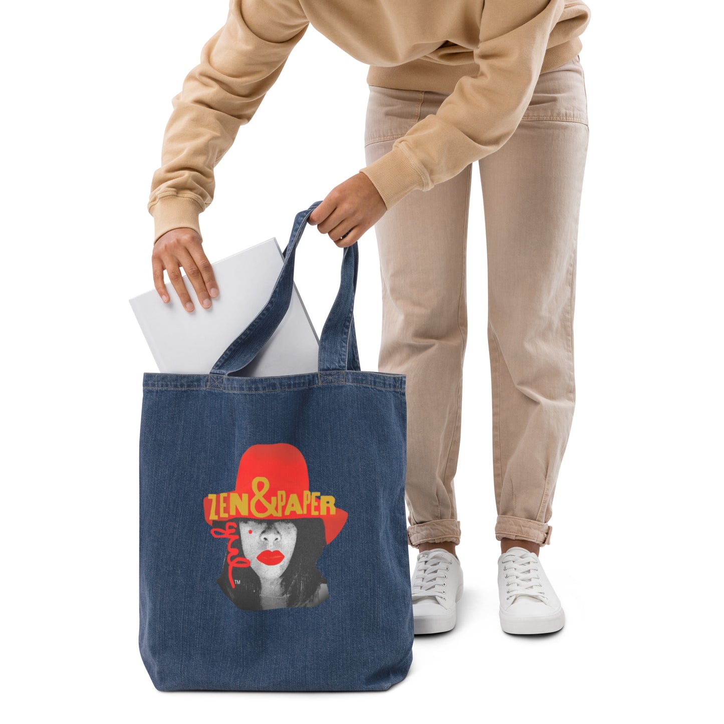 Zen & Paper Girl Red Hat Organic Denim Tote Bag