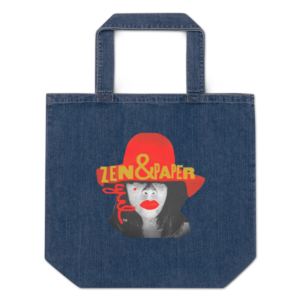 Zen & Paper Girl Red Hat Organic Denim Tote Bag