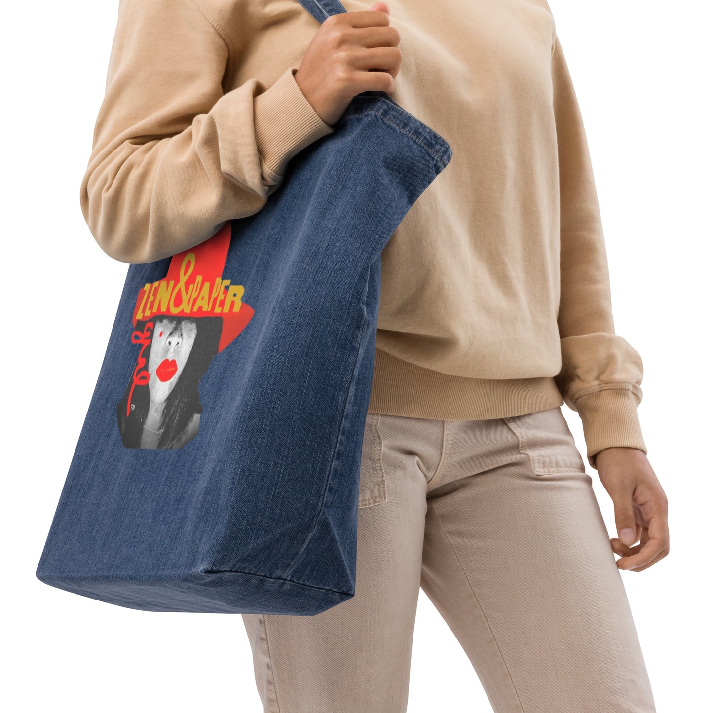 Zen & Paper Girl Red Hat Organic Denim Tote Bag