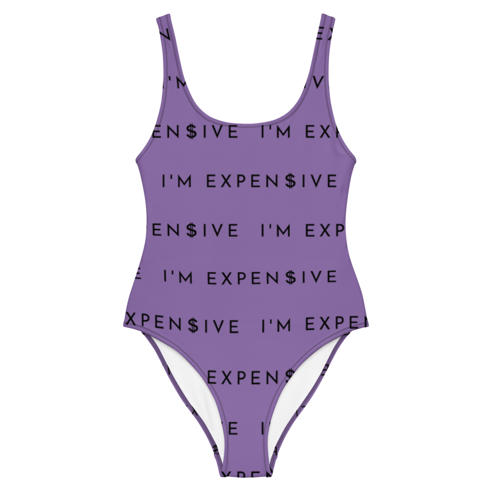 I'm Expensive Black Multi-Print One-Piece - Sip Purple